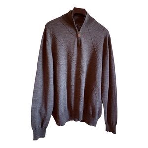 Tom James Men's XL Lightweight Charcoal Diamond Pattern Quarter Zip Sweater